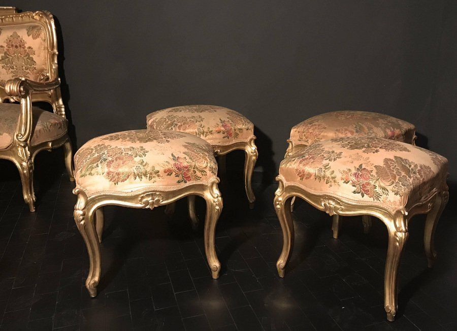 Giltwood Stools, Italy, 19th Century, Set Of 4 photo for sale