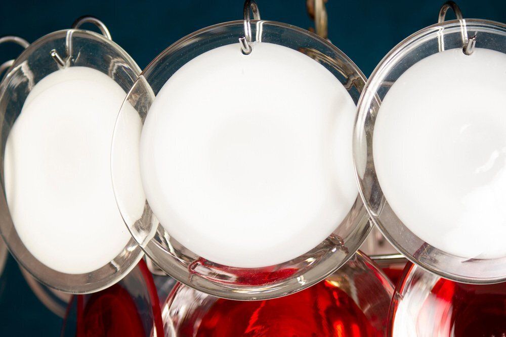 White And Red Murano Glass Disc Chandelier By Vistosi, 1970s photo vintage