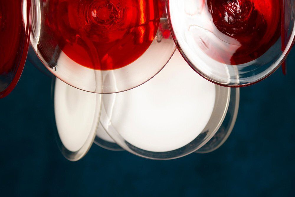 photo for sale White And Red Murano Glass Disc Chandelier By Vistosi, 1970s