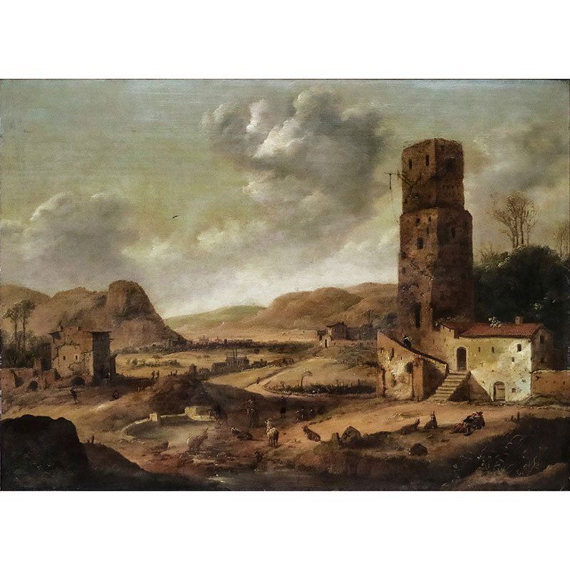 Daniel Van Heil, Landscape Of Upper Lazio, 1600s, Oil On Board photo furniture