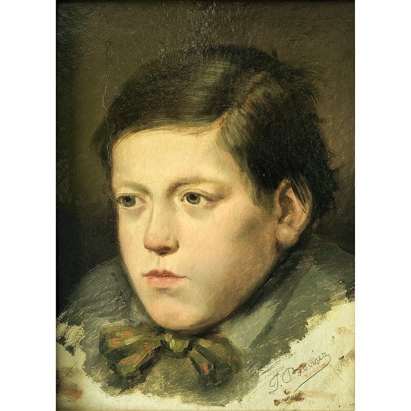 Pietro Bouvier, Portrait Of A Boy, 1890s 1910s, Oil On Cardboard photo furniture