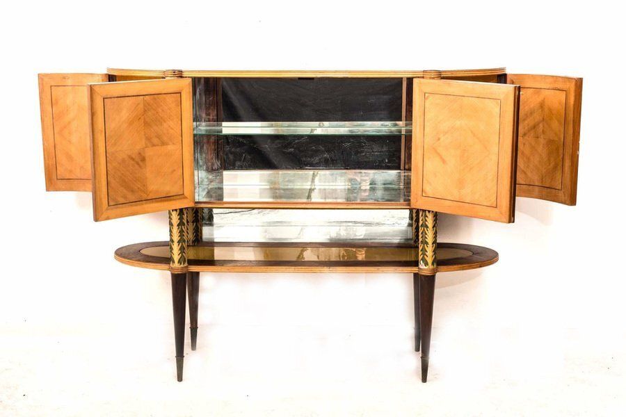 Furniture Mid Century Italian Dining Room Set With Table And Bar Cabinet, 1940 photo