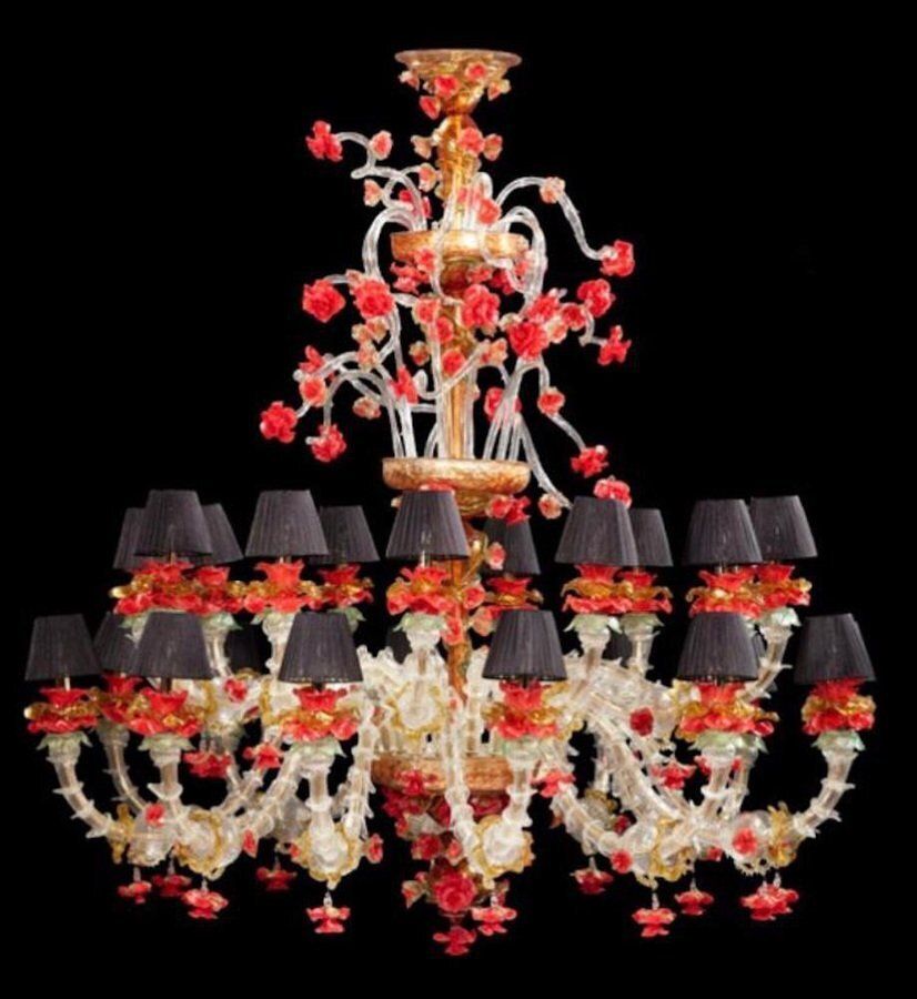 photo buy Red And Gold Murano Glass Chandelier, 1980s