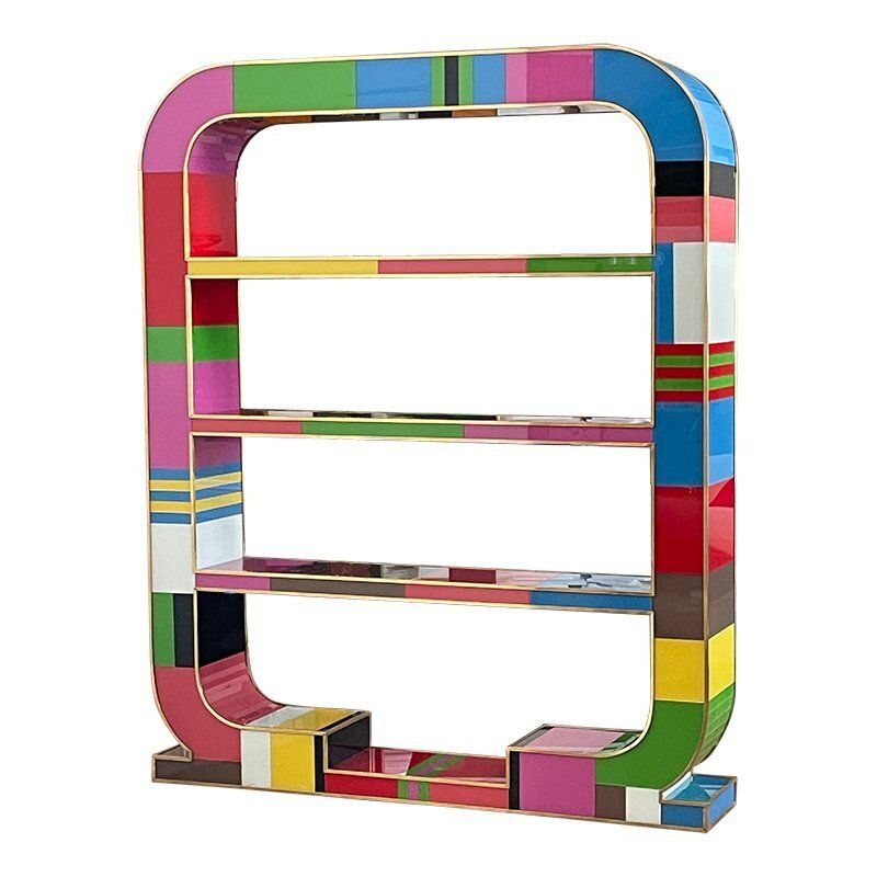 Art Deco Bifacceral Library In Multicolor Murano Glass, 1990s photo furniture