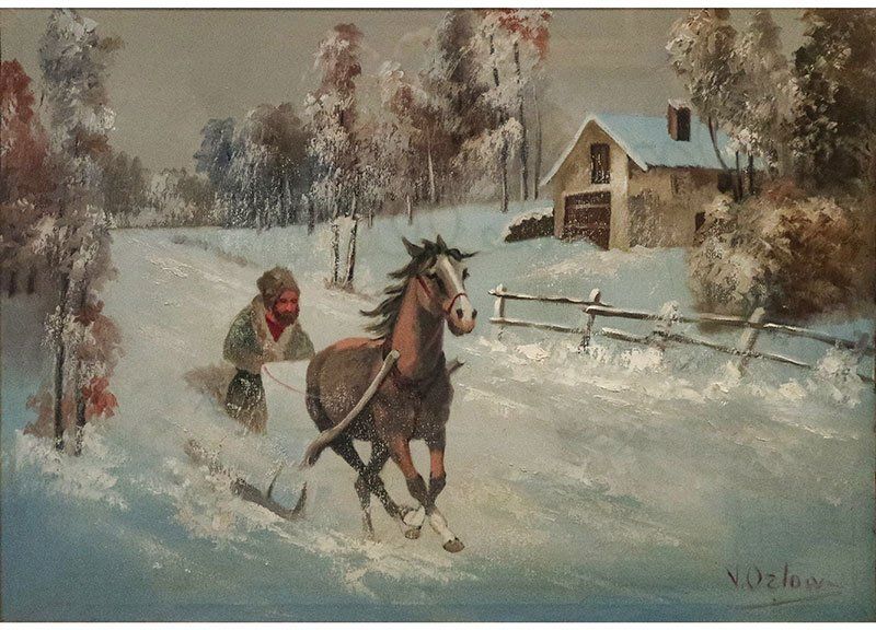 Victor Orlow, Winter In The Steppe, 1950s, Oil On Canvas, Framed
