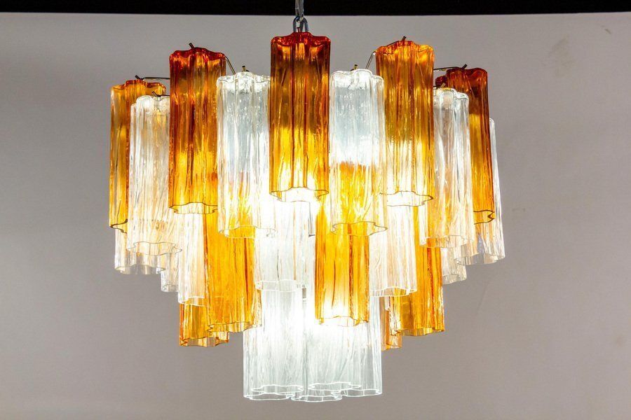 Gold And Clear Murano Glass Tronchi Chandelier, 1970s photo Lighting