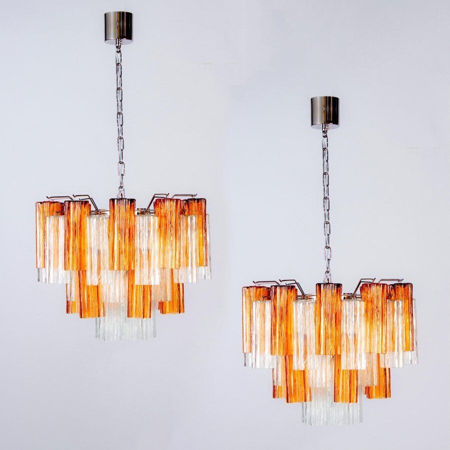 Lighting Gold And Clear Murano Glass Tronchi Chandelier, 1970s photo