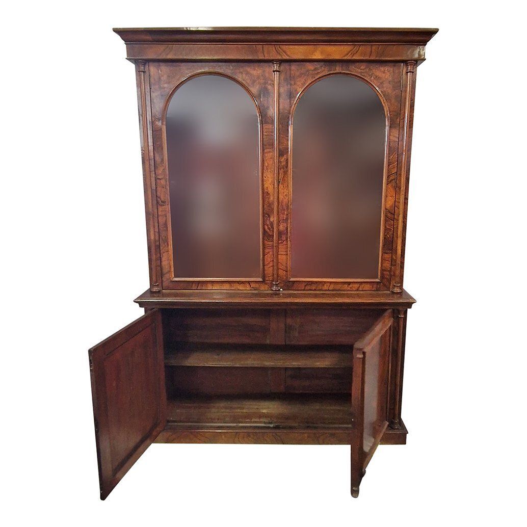 Victorian Double Body Display Cabinet In Walnut, 1890s photo for sale