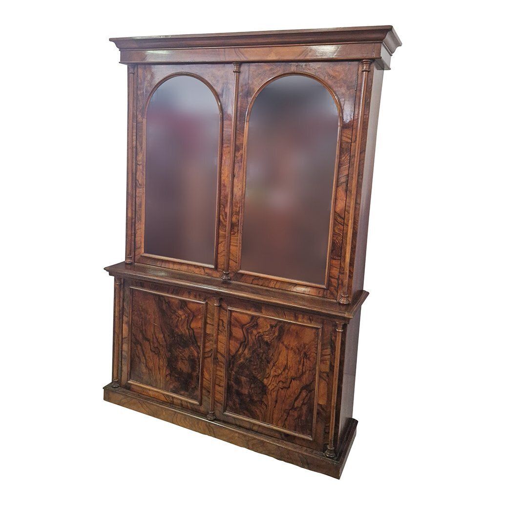 Victorian Double Body Display Cabinet In Walnut, 1890s photo Furniture