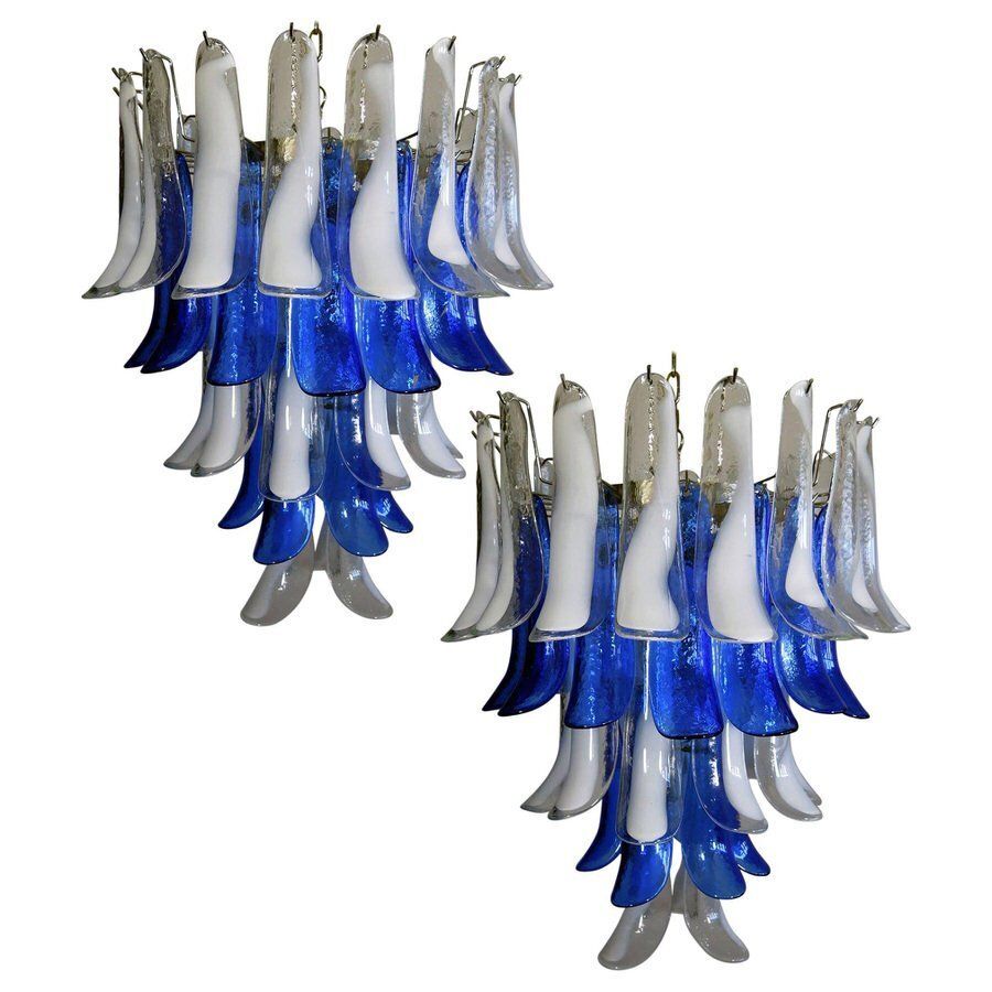 Italian Blue And White Murano Glass Chandeliers, 1980s, Set Of 2