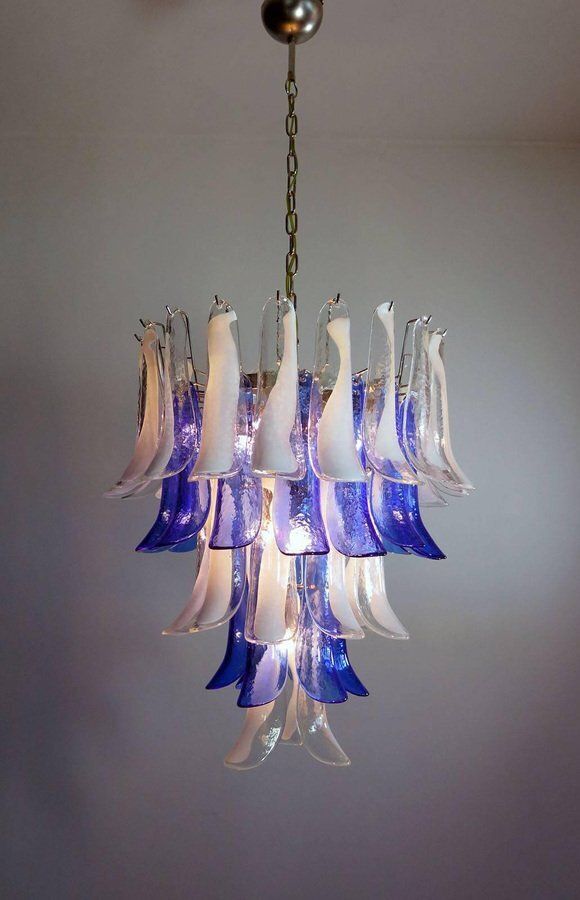 Italian Blue And White Murano Glass Chandeliers, 1980s, Set Of 2 photo for sale
