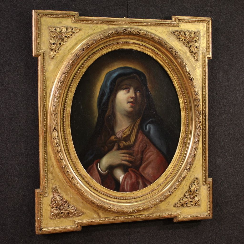 Antique Italian Painting From The 17th Century, Virgin Of Sorrows photo Art