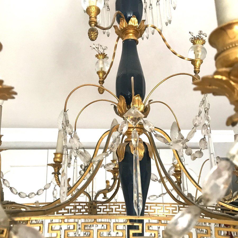 photo for sale 19th Century Neoclassical Baltic Crystal And Gilt Bronze Chandelier