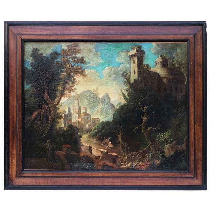 Calvet After Claude Francois, Landscape With Ancient Architecture And Lush Nature, 1700s 1800s, Oil On Canvas