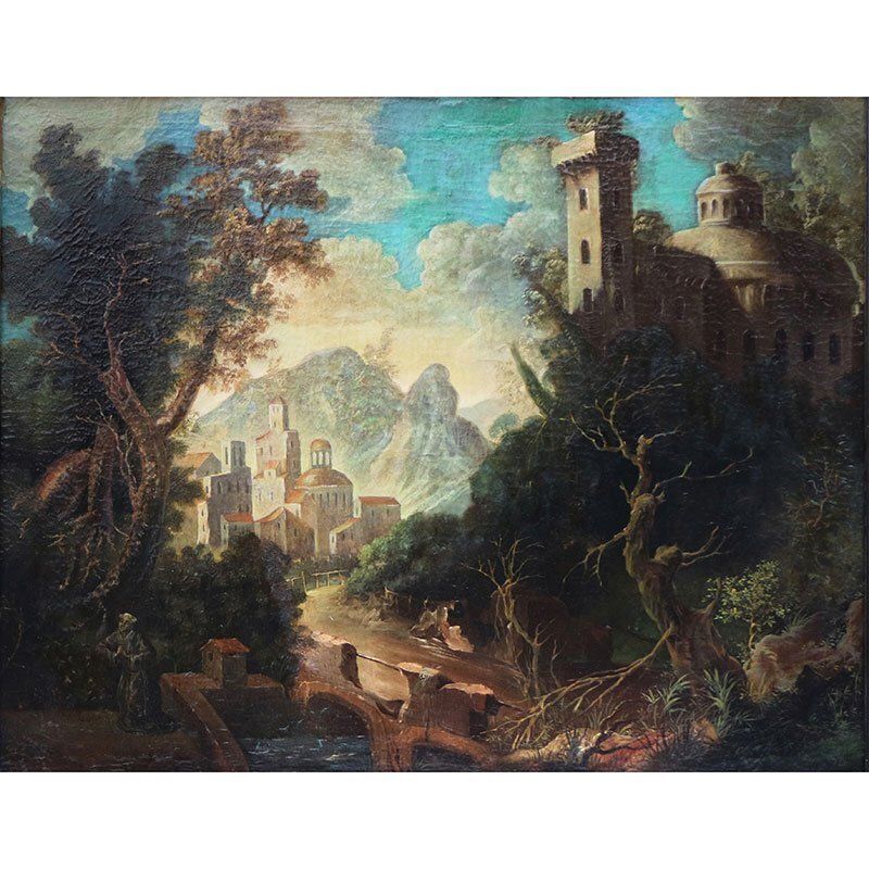 Calvet After Claude Francois, Landscape With Ancient Architecture And Lush Nature, 1700s 1800s, Oil On Canvas photo furniture