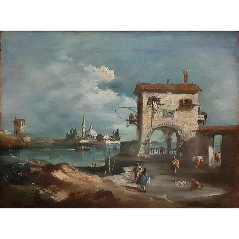 Anna Iduna Zehnder, Lake Landscape With Architecture, 1920s, Oil On Canvas, Framed photo furniture