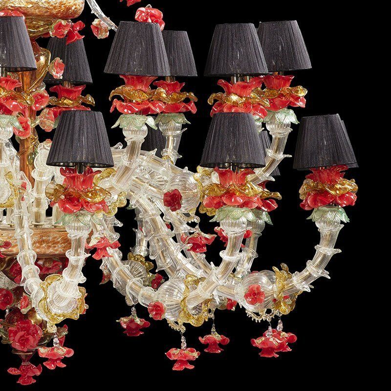 Rezzonico Chandelier In White Gold Red Murano Glass, 1950s photo Lighting