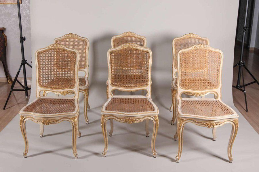 19th Century French Ivory Painted & Parcel Gilt Chairs, Set Of 6 photo furniture
