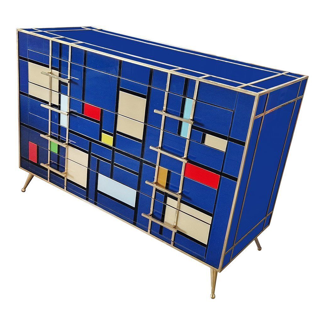 Dresser With Four Drawers In Blue Murano Glass, 1980s photo for sale