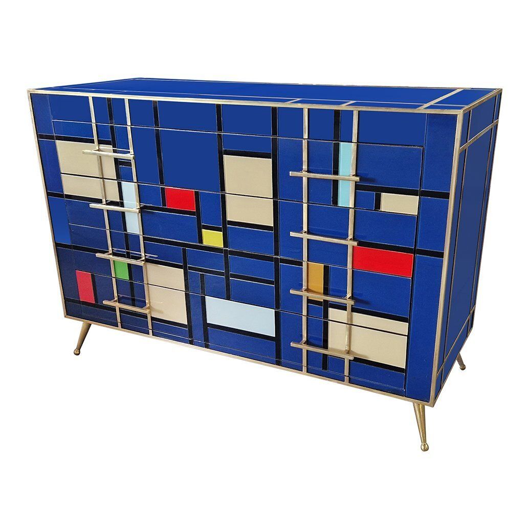Dresser With Four Drawers In Blue Murano Glass, 1980s photo Furniture