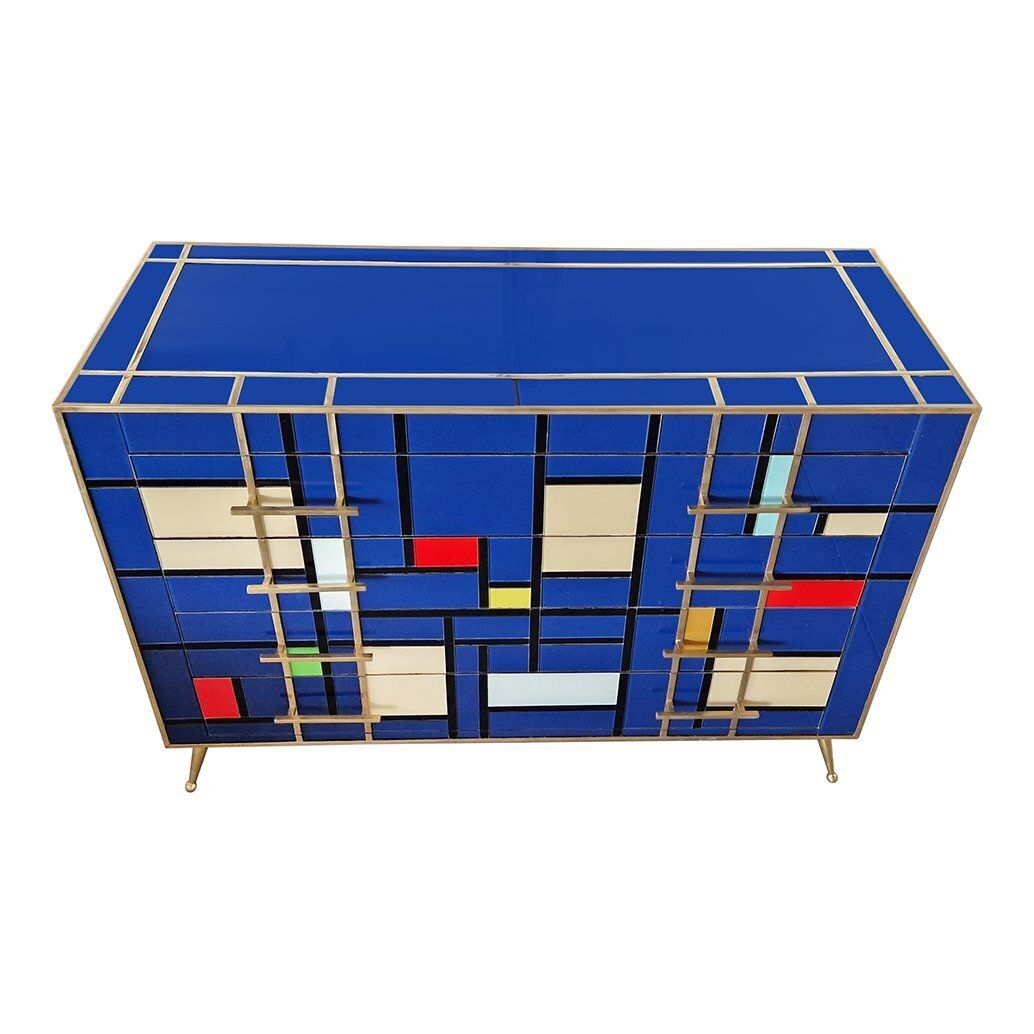 Dresser With Four Drawers In Blue Murano Glass, 1980s photo buy