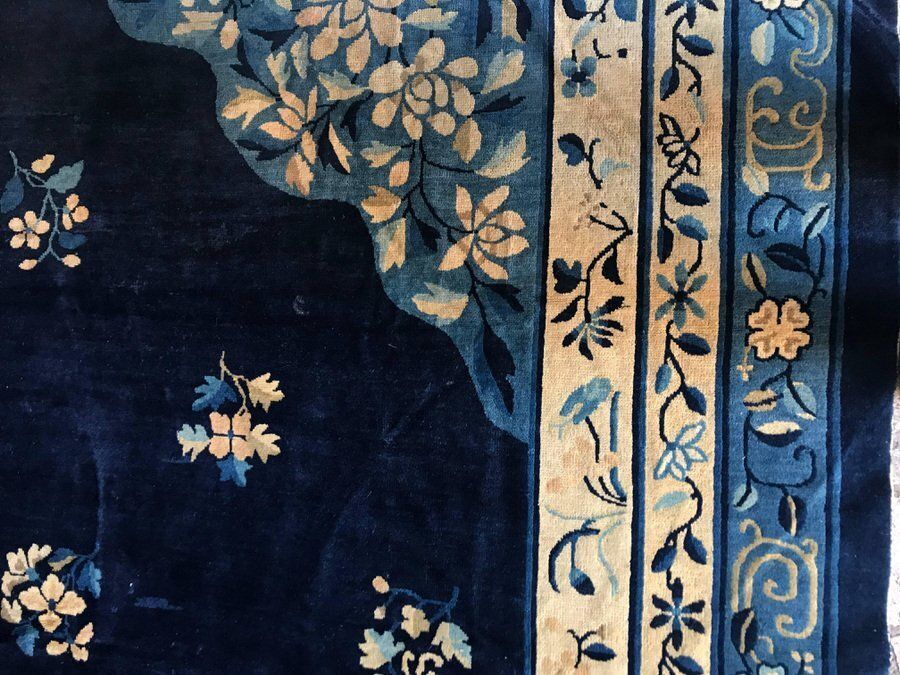 Antique Blue Chinese Peking Rug, 1920s photo Textiles