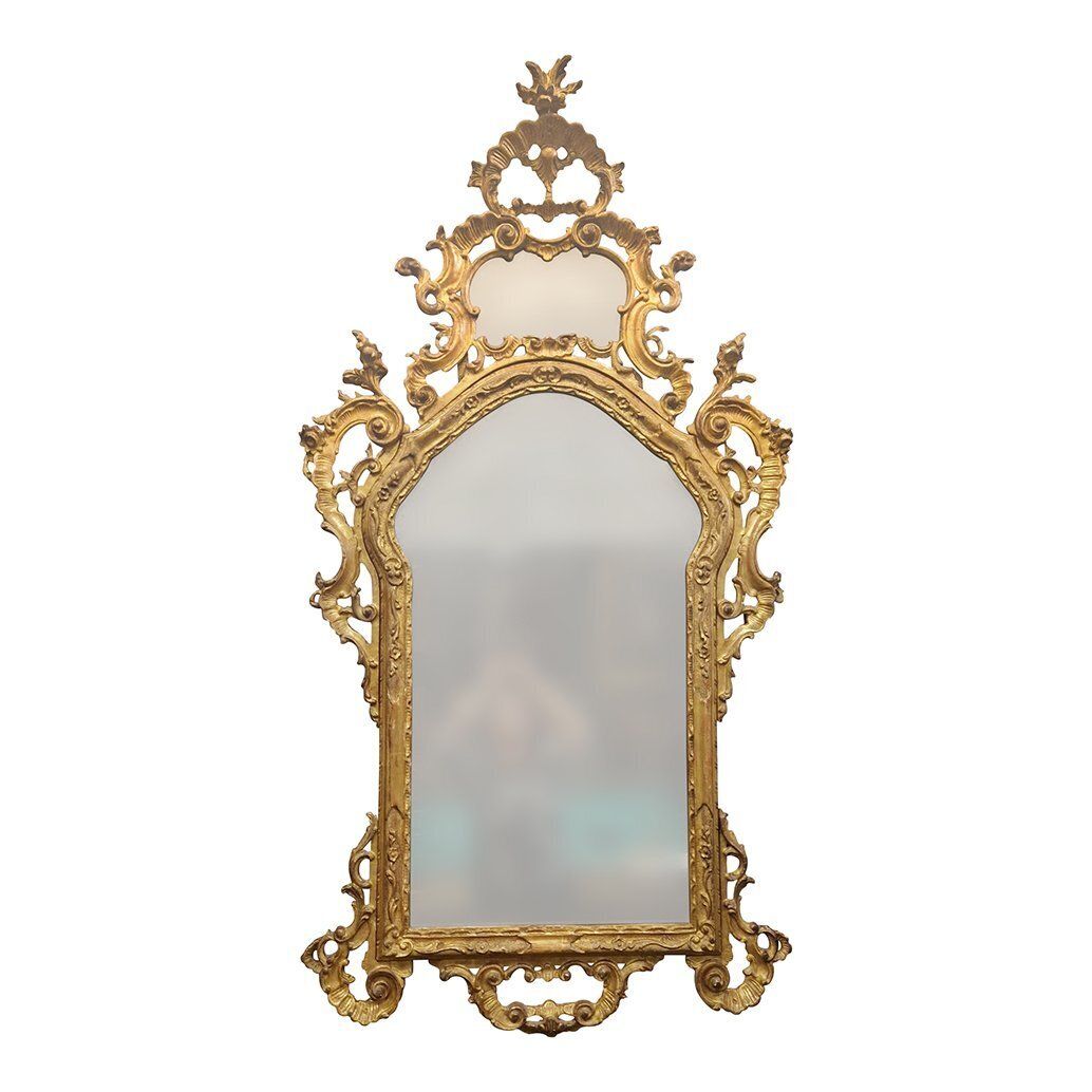 Large Venetian Louis XV Style Mirror In Carved And Gilded Wood, 1980s photo furniture