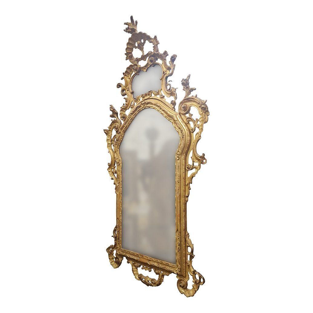 Large Venetian Louis XV Style Mirror In Carved And Gilded Wood, 1980s photo for sale