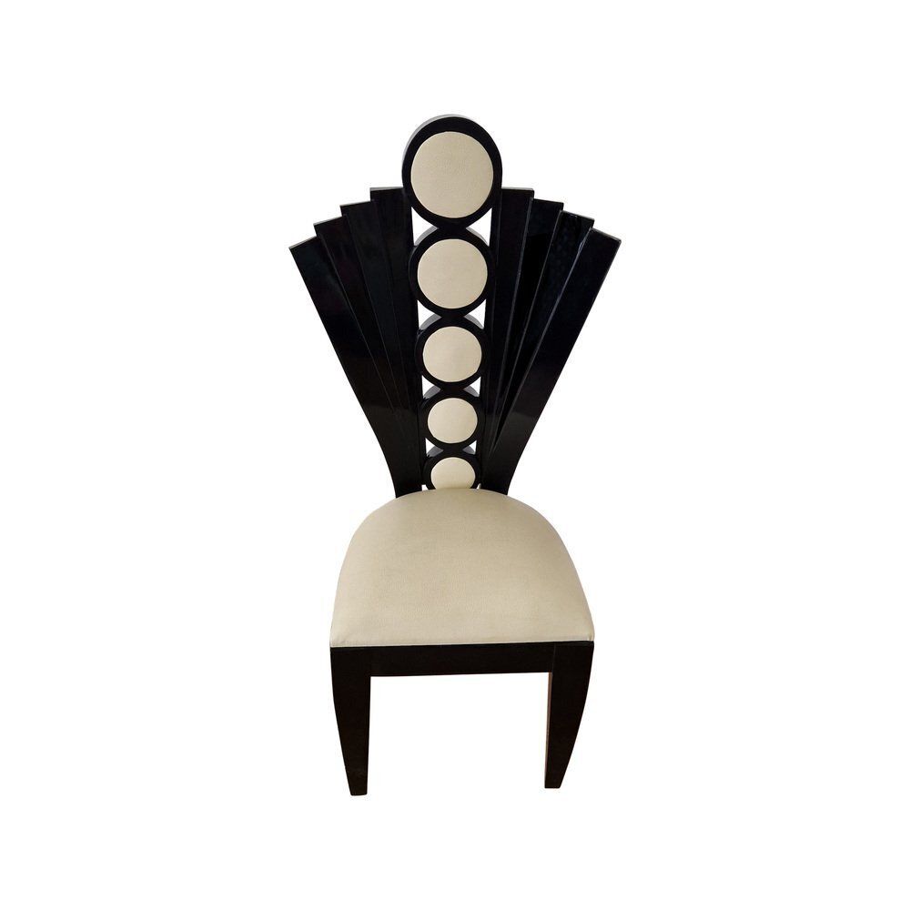 Deco Line Chair In Black Lacquered Wood And Ivory Eco Leather, 1980s photo furniture