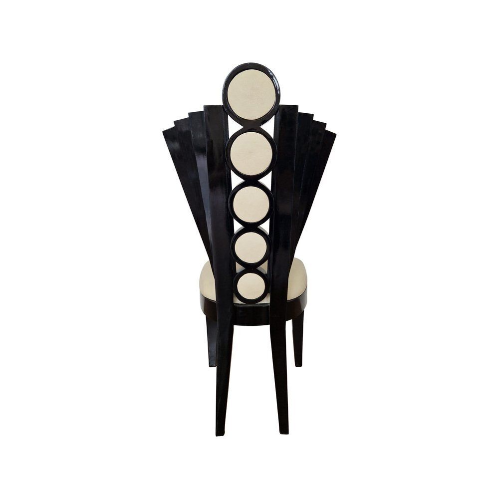 Deco Line Chair In Black Lacquered Wood And Ivory Eco Leather, 1980s photo vinterior