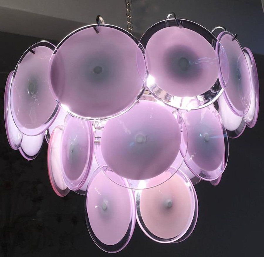 photo for sale Pink Murano Glass Disc Chandelier, Italy, 1970s