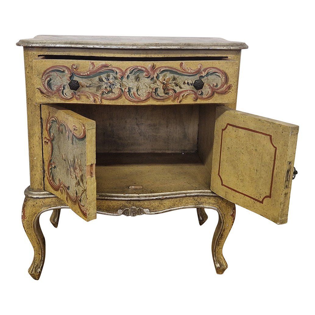 Lacquered Bedside Table With One Drawer And Two Doors, 1980s photo vintage