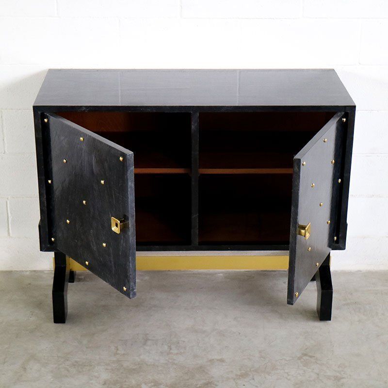 Two Door Sideboard In Black Parchment, 1980s photo buy