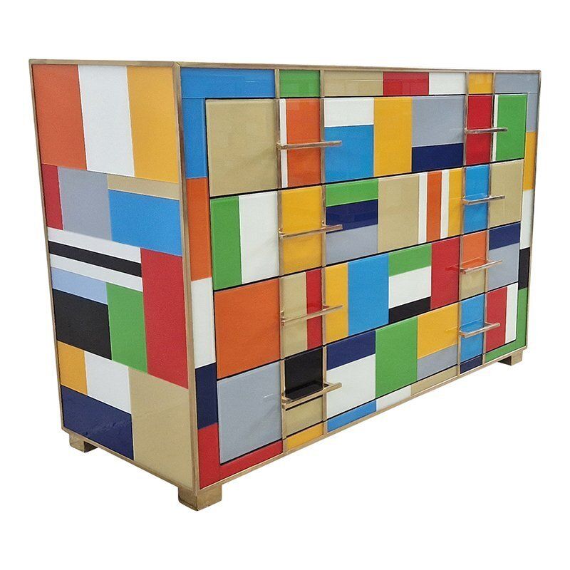 Four Drawer Chest Of Drawers In Multicolored Murano Glass, 1980s photo for sale