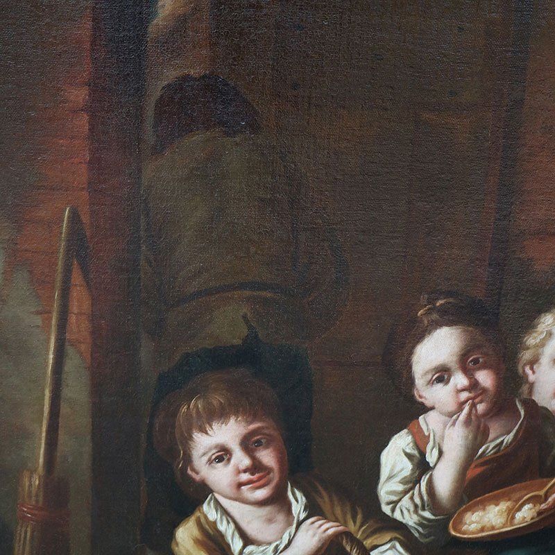 Giacomo Francesco Cipper Known As Il Todeschini, Family Scene, 1600s 1700s, Oil On Canvas, Framed photo vinterior