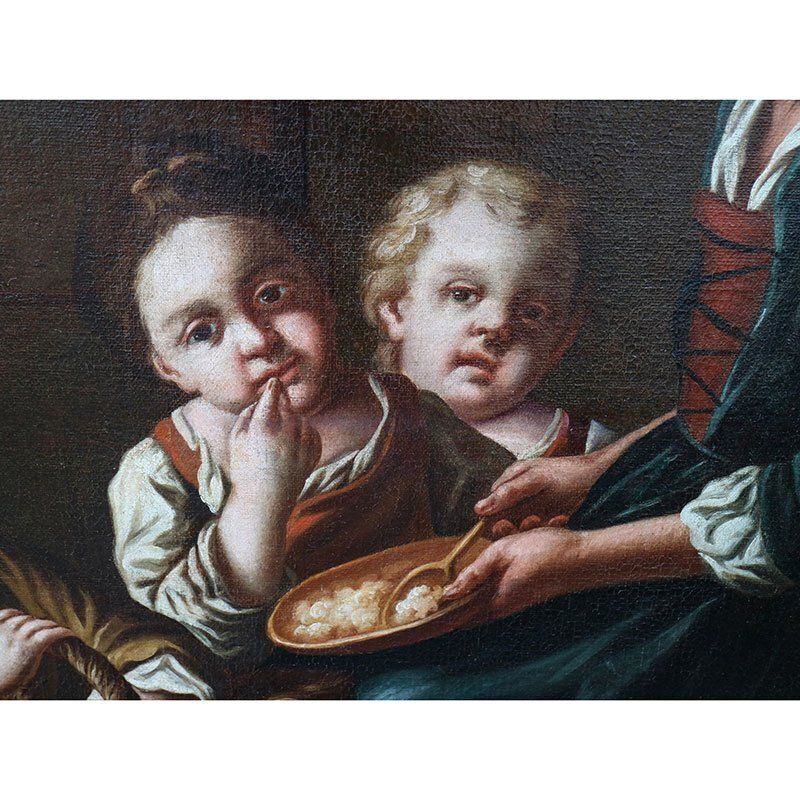 Giacomo Francesco Cipper Known As Il Todeschini, Family Scene, 1600s 1700s, Oil On Canvas, Framed photo vintage