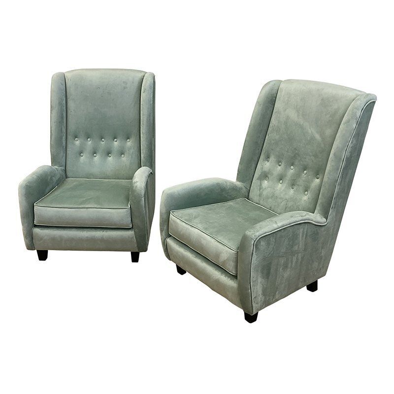 Set Of Lounge Chairs In Green Velvet, 1950s photo furniture