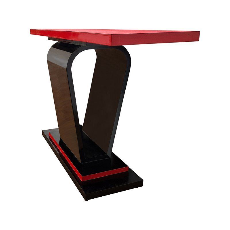 Art Deco Style Double Sided Console In Red And Black Lacquer, 1980s photo Furniture