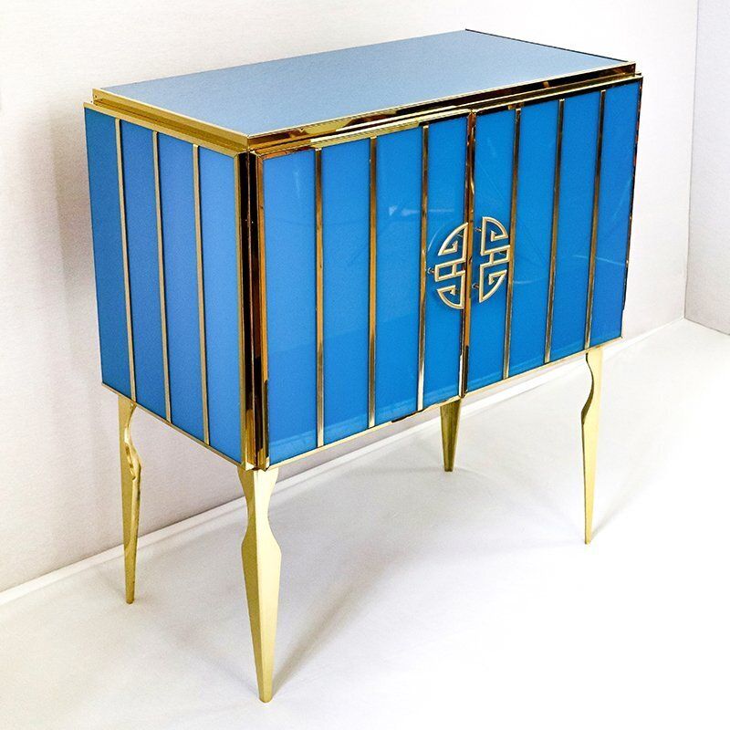 Two Door Sideboard In Light Blue Murano Glass, 1980s photo furniture