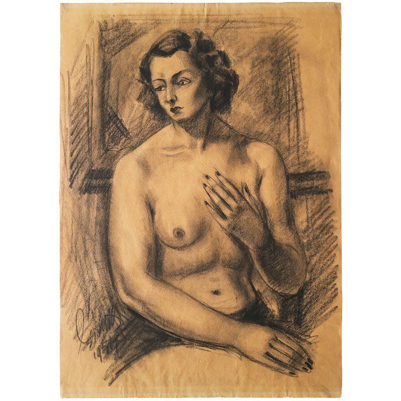 Giacomelli Ferruccio, Nude Of Young Woman, 1954, Drawing On Paper photo furniture