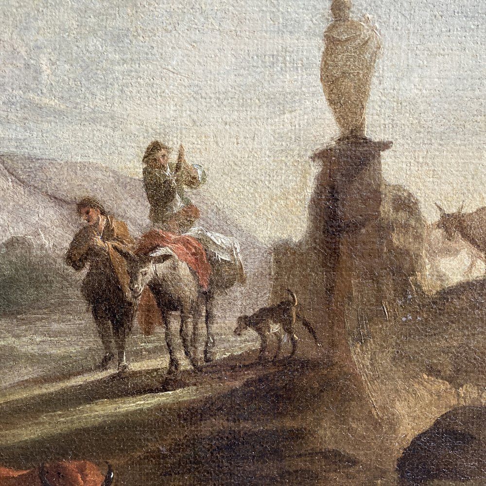 Nicolaes Berchem, Paesaggio Latino Con Viandanti E Armenti, 1600s, Oil On Canvas, Framed photo 8030.0