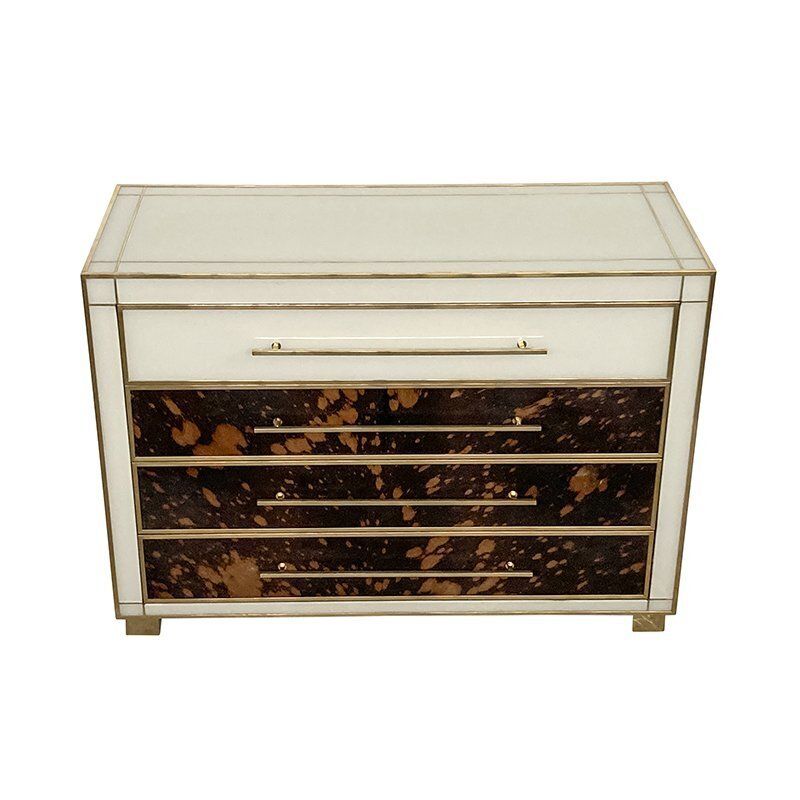 Chest Of Drawers In White Murano Glass And Cow Leather, 1980s photo Furniture
