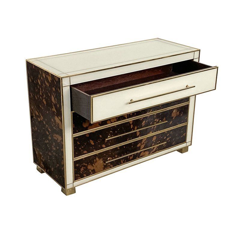 Chest Of Drawers In White Murano Glass And Cow Leather, 1980s photo 5585.0