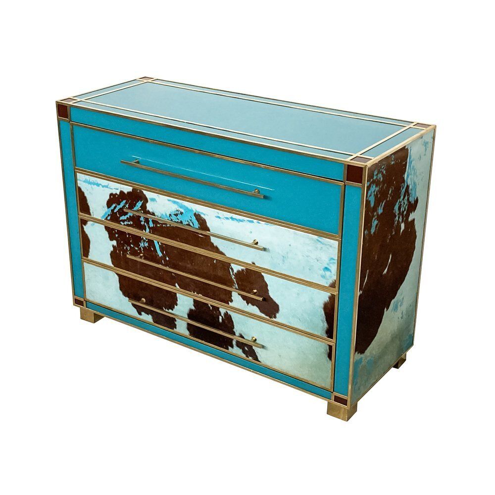 Dresser In Blue Murano Glass And Cow Leather, 1980s photo furniture