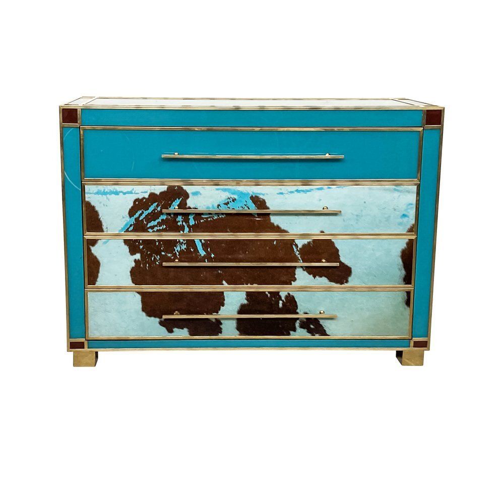 Dresser In Blue Murano Glass And Cow Leather, 1980s photo for sale