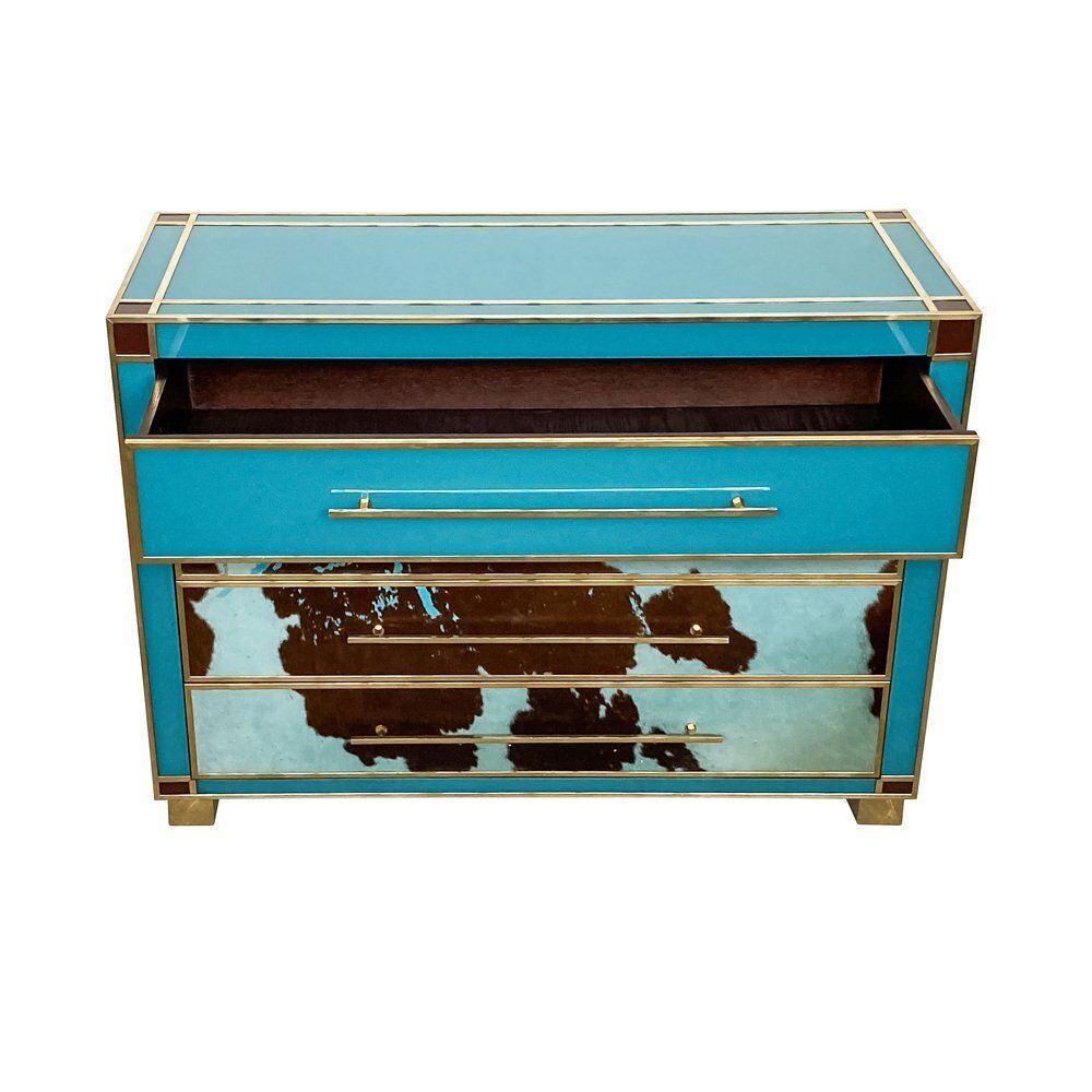 Dresser In Blue Murano Glass And Cow Leather, 1980s photo buy