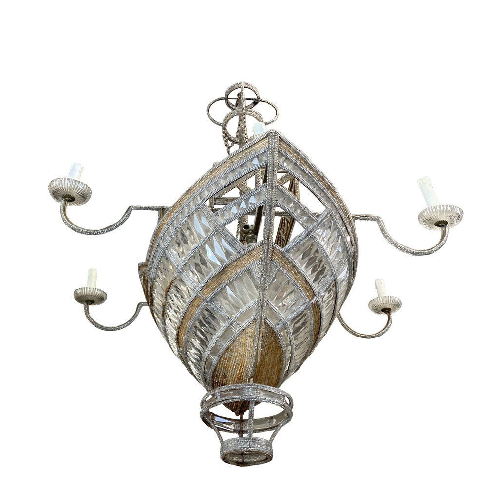 Boat  Shaped 10 Light Chandelier With Murano Glass Cards photo for sale