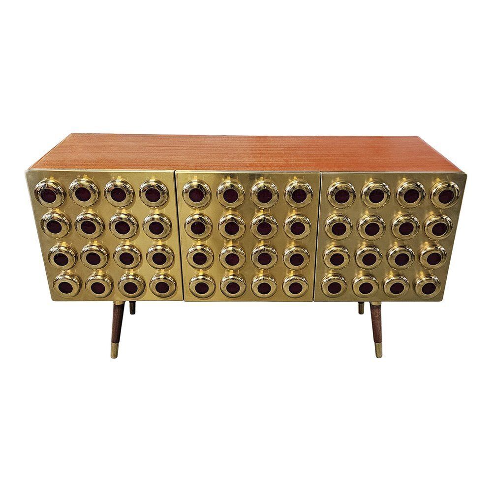 3 Door Sideboard In Brass And Glass, 1980s