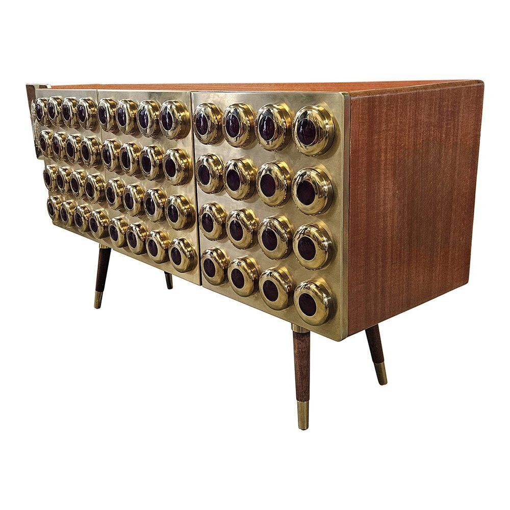 3 Door Sideboard In Brass And Glass, 1980s photo 9585.0
