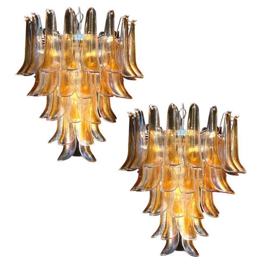 Large Vintage Italian Murano Chandelier With Amber Glass Petals, 1970s